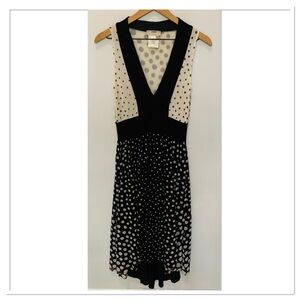 Fuzzi Polka Dot Midi Dress V Neck Sleeveless Lined Black Ivory Size Medium